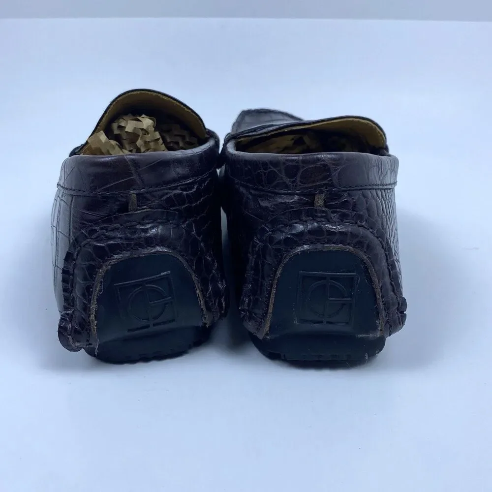 Cole Haan Crocodile Embossed Leather Driving Mocassin Loafers Brown Men's Sz 11M
